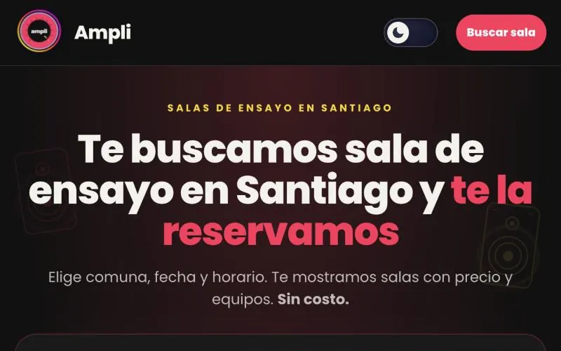 Sitio web de Ampli, salas de ensayo en Santiago